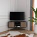 DECOROTIKA Meuble TV d'angle moderne 120 cm avec rangement, banc TV, style scandinave, pour salon, compatible avec TV jusqu'à 55 pouces, noir Alina
