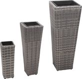 vidaXL Plantenbakken verhoogd 3 stuks poly rattan grijs