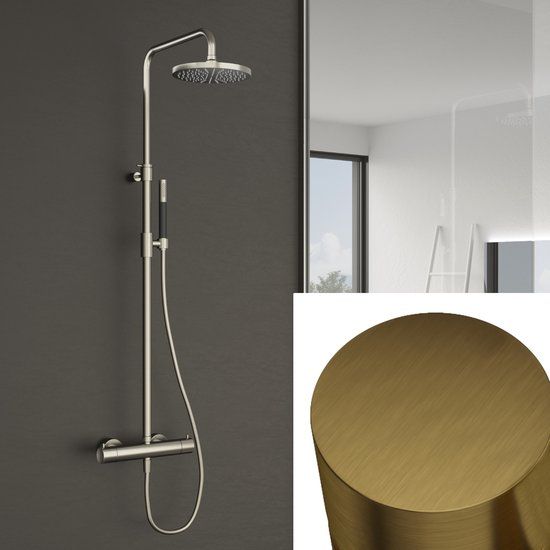 Hotbath Cobber Thermostatische Regendoucheset - Geborsteld Messing