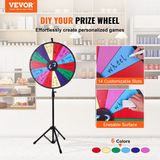 Vevor 24" Kleur Prijs Wiel Statief Floor Stand Kleur Prijs Wiel 14 Slots Droog Gemak Fortuin Spinner Fortuin Spinning Game