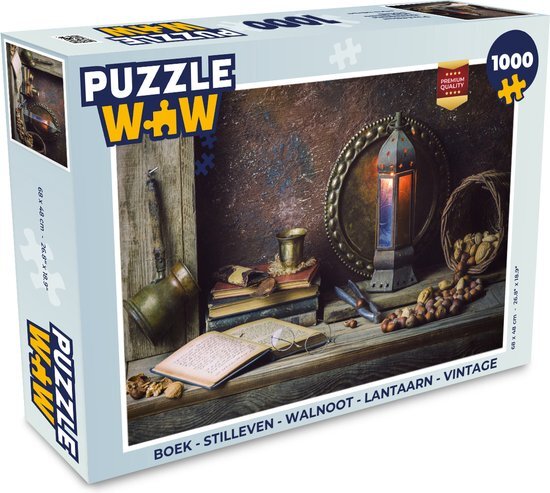 MuchoWow Puzzel Boek - Stilleven - Walnoot - Lantaarn - Vintage - Legpuzzel - Puzzel 1000 stukjes volwassenen - Sinterklaas cadeautjes - Sinterklaas voor grote kinderen