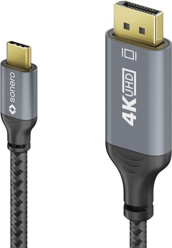 Sonero USB-C naar DisplayPort Adapter Kabel - 2m - Zwart/Grijs