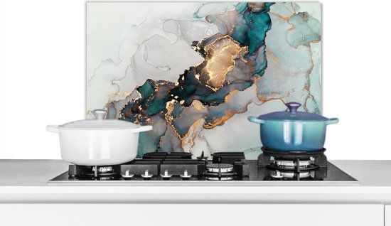 KitchenYeah Spatscherm Marmer goud - Achterwand keuken - 60x40 cm
