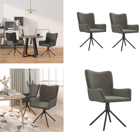 vidaXL Eetkamerstoelen draaibaar 2 stuks fluweel donkergrijs