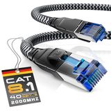 CSL CAT 8 netwerkkabel 40 Gbits - 1m - katoenen mantel - LAN-kabel patchkabel datakabel RJ45 - CAT 8 Gigabit Ethernet kabel - 40000 Mbits snelheid - S/FTP PIMF afscherming - zwart