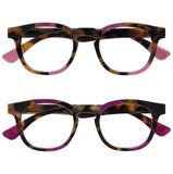 Opulize Ava 2 Stuks Vrouwen Dames Bruine Schildpad Roze Purper Comfortabele Pasvorm Leesbril Scharnieren Met Veer RR62-45 +3,50