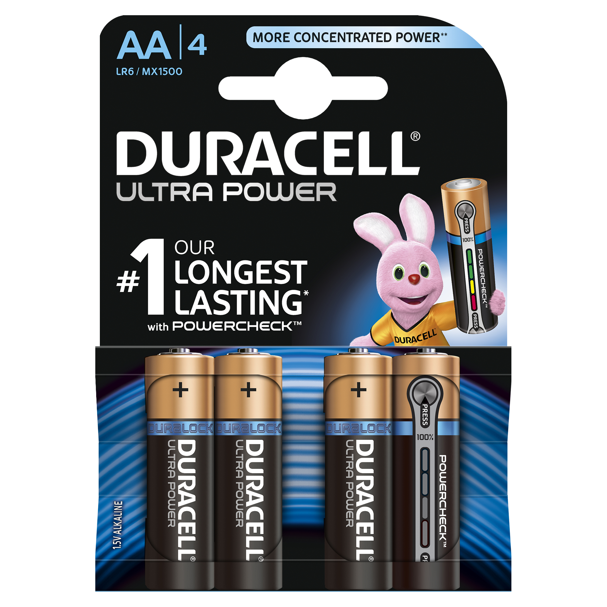 Duracell Ultra Power alkaline AA-batterijen, verpakking van 4