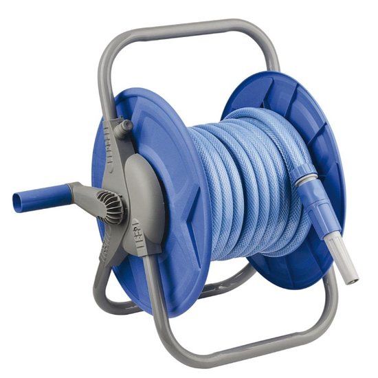 OEG Slanghaspel met 15m waterslang met sproeikop - Blauw