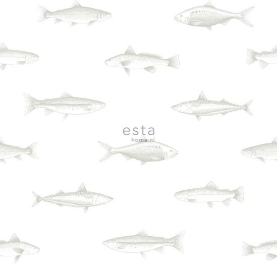 Esta Home behang pentekening vissen wit en zilver - 138966 van uit Regatta Crew - Surf Edition