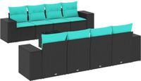vidaXL 9-delige tuinbankset met kussens van zwart polyrotan