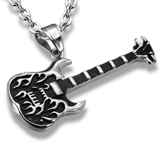 Amanto Ketting Anar Black - Heren - 316L Staal - Muziek - Gitaar - 56 x 21 mm - 60 cm