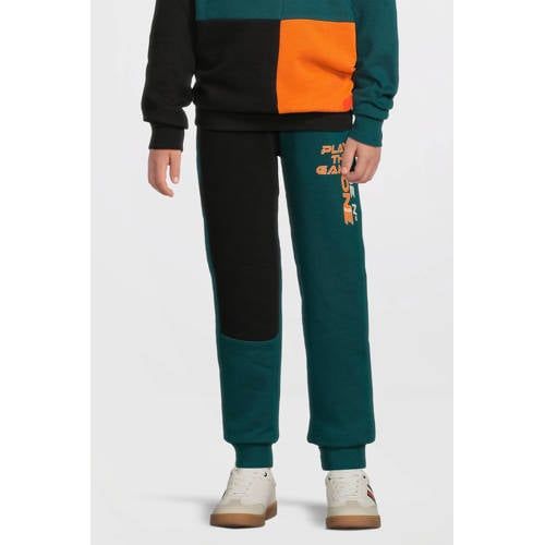 Orange Stars colourblock fleece joggingbroek Adam met printopdruk teal