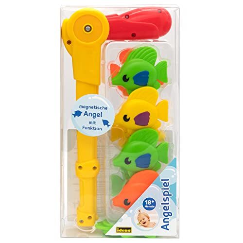 Idena 40616 Badspeelgoedset voor kinderen, 8-delig waterspeelgoed met kleurrijke rubberen vissen en functionele magneethengel