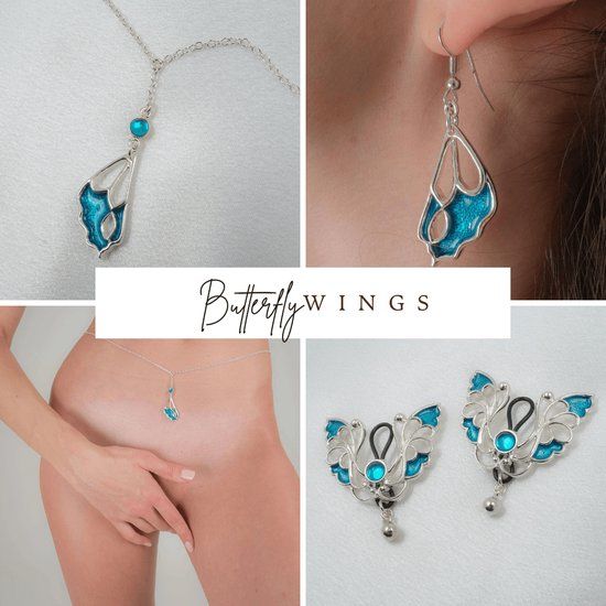 Sylvie Monthulé - Set 3 Butterfly Wings | Zilver | Blauw | Katoen | XS