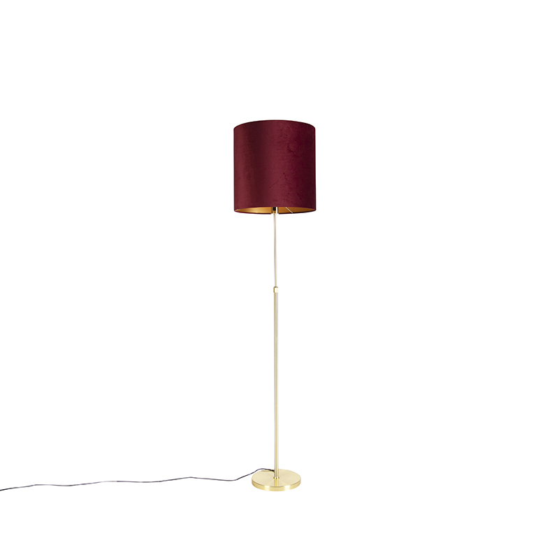 QAZQA Gouden vloerlamp met velours kap rood met goud 40 cm - Parte