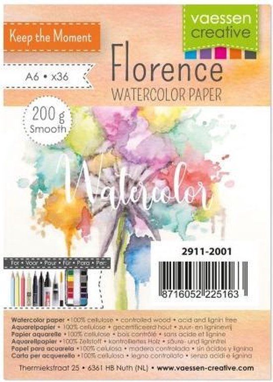 Florence Aquarelpapier - A6 - 200 grams - Off White - Glad - 36 vellen