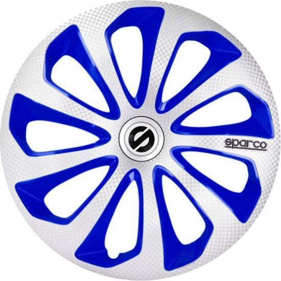 Sparco Wieldoppenset Sicilia 15-inch Zilver/blauw/carbon (4-delig)