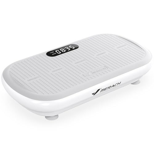 MERACH Krachtige trilplaat voor gewichtsverlies en vorming, 13 mm grote amplitude, 200 kg gewichtscapaciteit, siliconen pedaal, geïntegreerde bluetooth-luidspreker (Grijs)