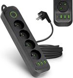 Laitica Multiprise - 4 prises - 4 ports USB - 1,5m - Noir