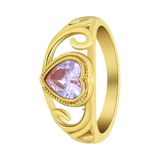 Lucardi Dames vintage ring met hart paars - Maat 47 - 15mm - Ring - Cadeau - Staal goldplated - Goudkleurig