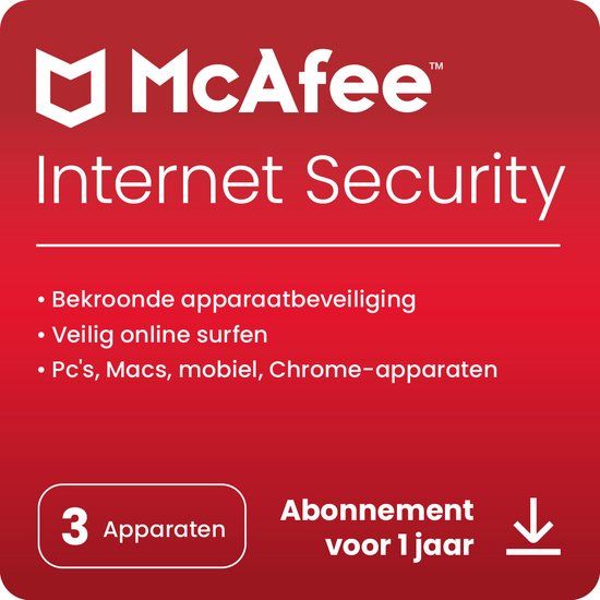 McAfee Internet Security - 1 jaar / 3 apparaten - Nederlands - PC, Mac, iOS & Android