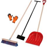 KOTARBAU® Set sneeuwschuiver met houten steel 134,5 cm straatveger met steel 43 cm ijskrabber 119 x 20 cm + handschoenen houten voor sneeuwruimen