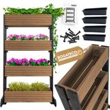 BOGATECO | Set van 4 bloempotten op standaard | Houten bloempotten voor tomaten en bloemen, plantenbak voor tuinbalkon | 120cm hoog | Donkerbruin