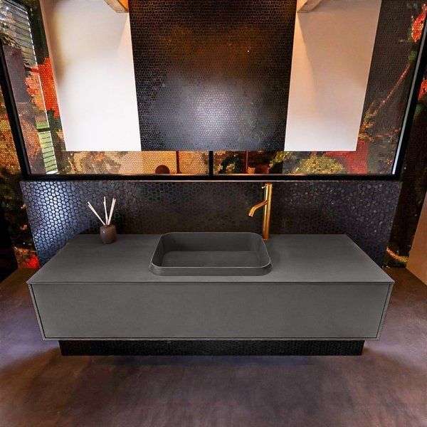 Mondiaz ERIN 150cm badmeubelset onderkast Dark grey met 1 lade + Wastafel RIDGE midden 1 kraangat Dark grey