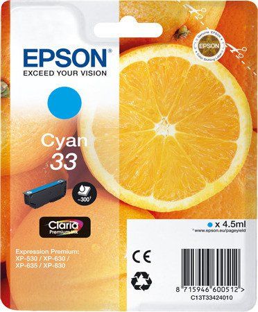 Epson 33 C - Cyaan inktcartridge - 4ml - 300 pagina's - C13T33424020