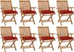 vidaXL Chaises pliantes avec coussins, set de 8 pièces, bois de teck massif