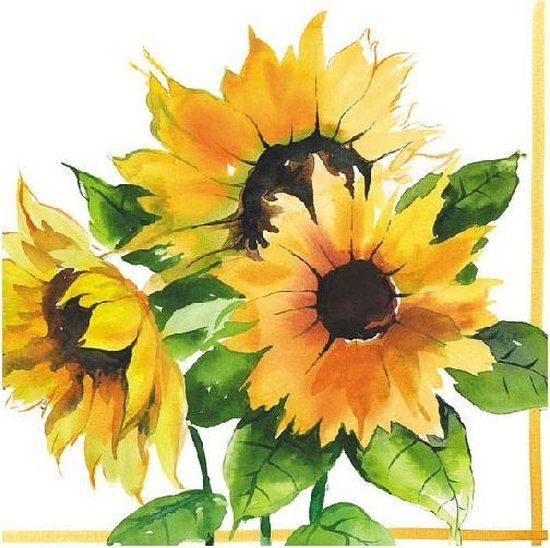 40x Zonnebloemen thema servetten 33 x 33 cm - Papieren wegwerp servetjes - Zonnebloemen versieringen/decoraties