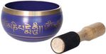 Gerimport Tibetaanse klankschaal met oosterse print - paars - met aanstrijkhout - messing - D12 x H7 cm - yoga/meditatie