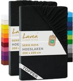 Lavea® Set van 2 Hoeslakens voor Topper 200x220 cm – 100% Katoen Jersey – Zwart