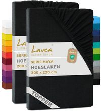 Lavea® Set van 2 Hoeslakens voor Topper 200x220 cm – 100% Katoen Jersey – Zwart