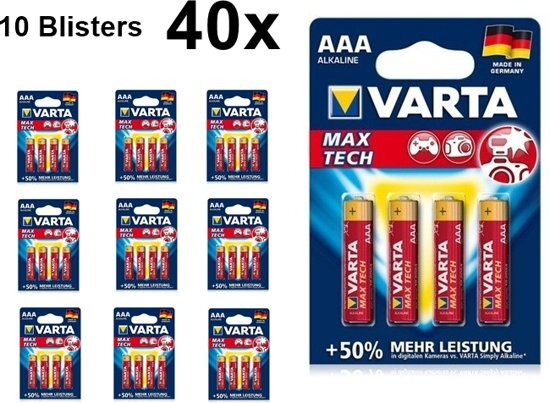 varta 40 Stuks 10 Blisters a 4st - Max Tech LR03 / AAA / R03 / MN 2400 1.5V alkaline batterij