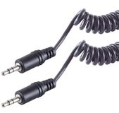 1aTTack.de 5x 2,5m - Zwarte 3,5mm Jackkabel Stereo Spiraalkabel Robuuste Audioverbinding Gegoten Stekkers Vernikkelde Contacten Ideaal voor Studio, HiFi en Instrumenten