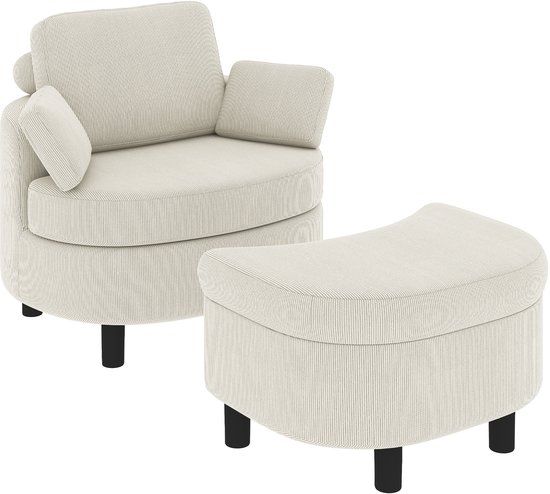 Homcom Fauteuil lounge met opbergkruk, crèmewit