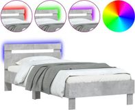 vidaXL Bedframe met hoofdbord en LED-verlichting, betongrijs, 100x200 cm