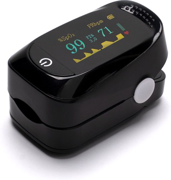 Lifell Saturatiemeter - Hartslag meter & Zuurstofmeter - Oximeter - Met Detectie Alarm - Zwart
