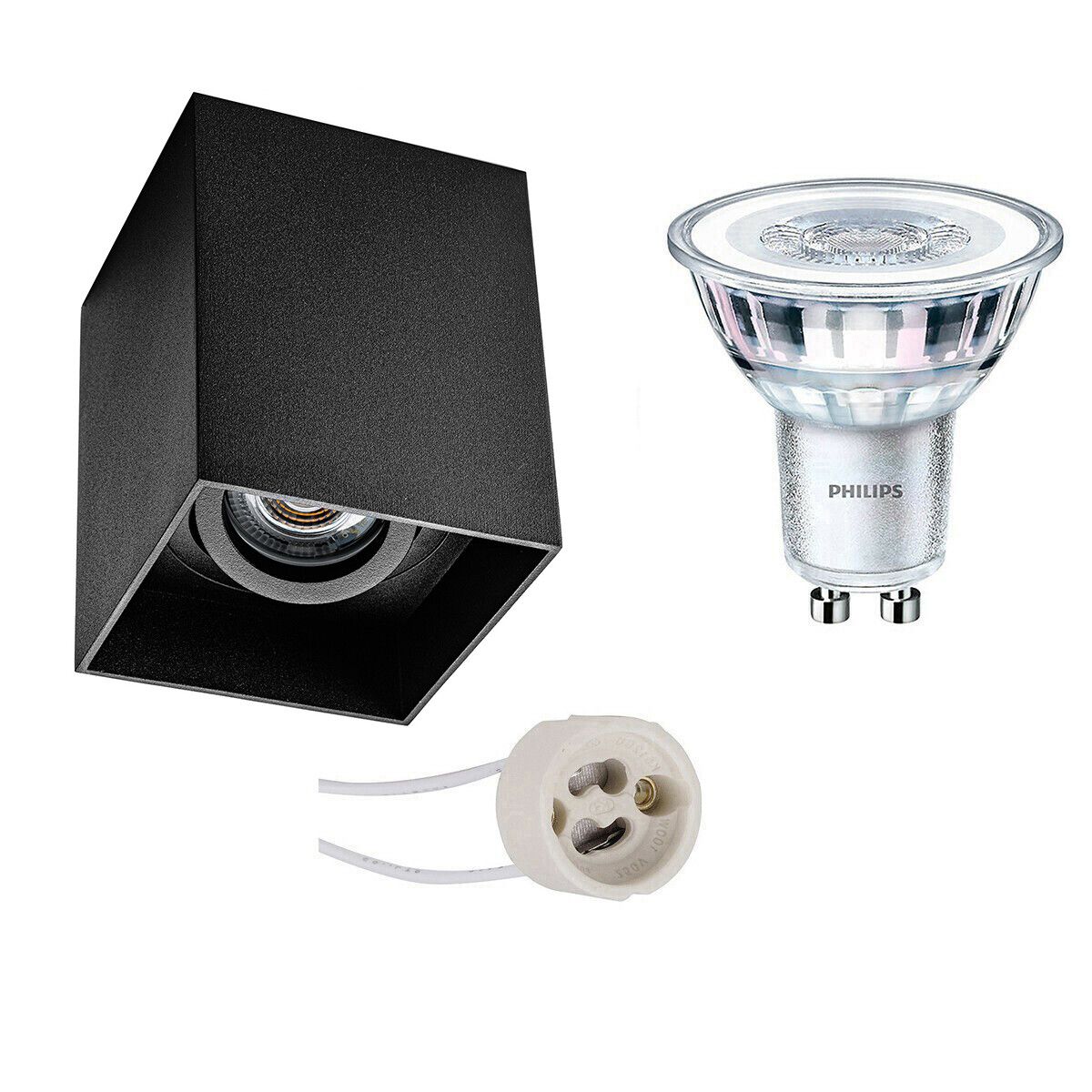 BES LED Opbouwspot Set - Pragmi Luxina Pro - GU10 - Vierkant - Mat Zwart - Kantelbaar - 90mm - Philips CorePro - 4W - 3000K - Dimbaar