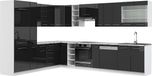 Vicco Hoekkeuken Fame-Line, Antraciet Hoogglans/Wit, 347 x 257 cm, WB Marmer
