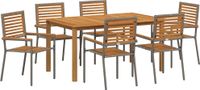 vidaXL - Eettafel Set - 7-delig - Grijs - Massief Acacia Hout