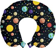 ABAKUHAUS Reiskussen met neksteun, zon- en aardesterrenbeelden, schuimrubberen reisaccessoire voor vliegtuig en auto, 30x30 cm, meerkleurig