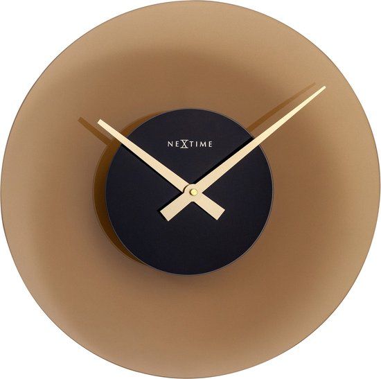 NeXtime Float – Stille Wandklok – 40 cm – Glas – Mat Bruin