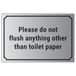 V Safety Please Do Not Flush iets anders dan toiletpapier, 200 x 150 mm, zelfklevend vinyl, aluminium effect veiligheidsbord