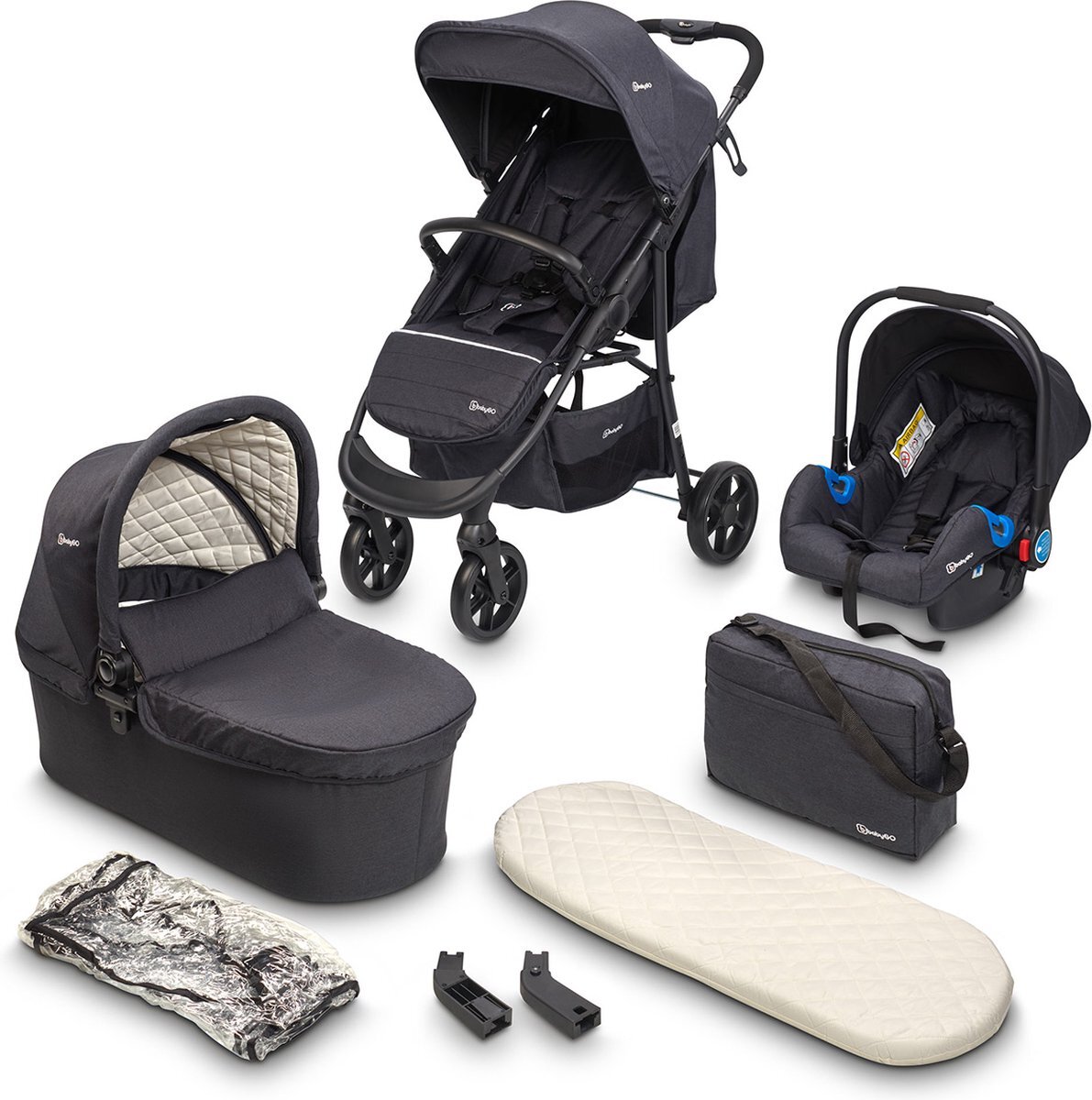 BabyGO Combi kinderwagen 3 in 1 Black zwart