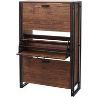 HWC-A27 Schoenenkast schoenenrek, 122x77x29cm 3D structuur 3 kleppen MVG ~ wild eiken look