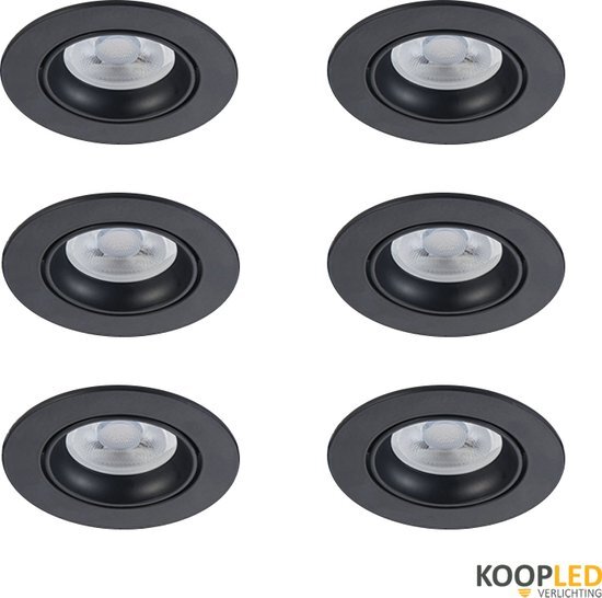 Blinq88 6 Stuks Zwart Carme Inbouwspot LED - Inbouwspots badkamer - Inbouw armatuur Carme - Kantelbaar - Ronde plafondspots(Ø68 mm) - Zwart + GU10 Fitting