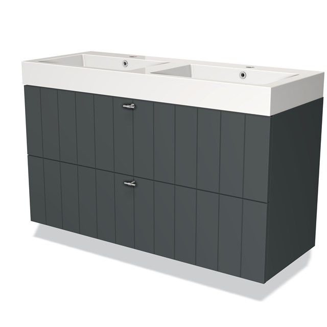 Maxaro Badkamermeubel 120cm Modulo Donkergrijs 2 Lades Lamel Wastafel Mineraalmarmer