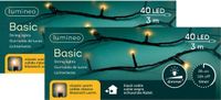 Lumineo Kerstverlichting - 2x - 40 leds - klassiek warm wit - 300 cm - zwart snoer - timer en dimmer